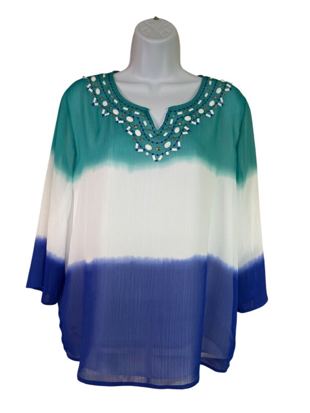 Alfred Dunner Ombre Colorblock Tunic Top 12P Lagenlook Boho Artsy Petite Chic